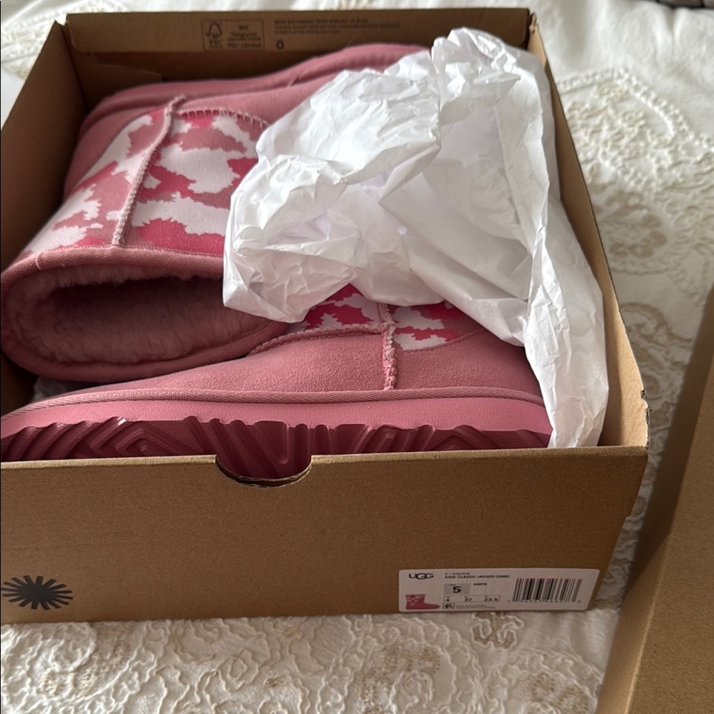 UGG Pink and White Cozy Boots